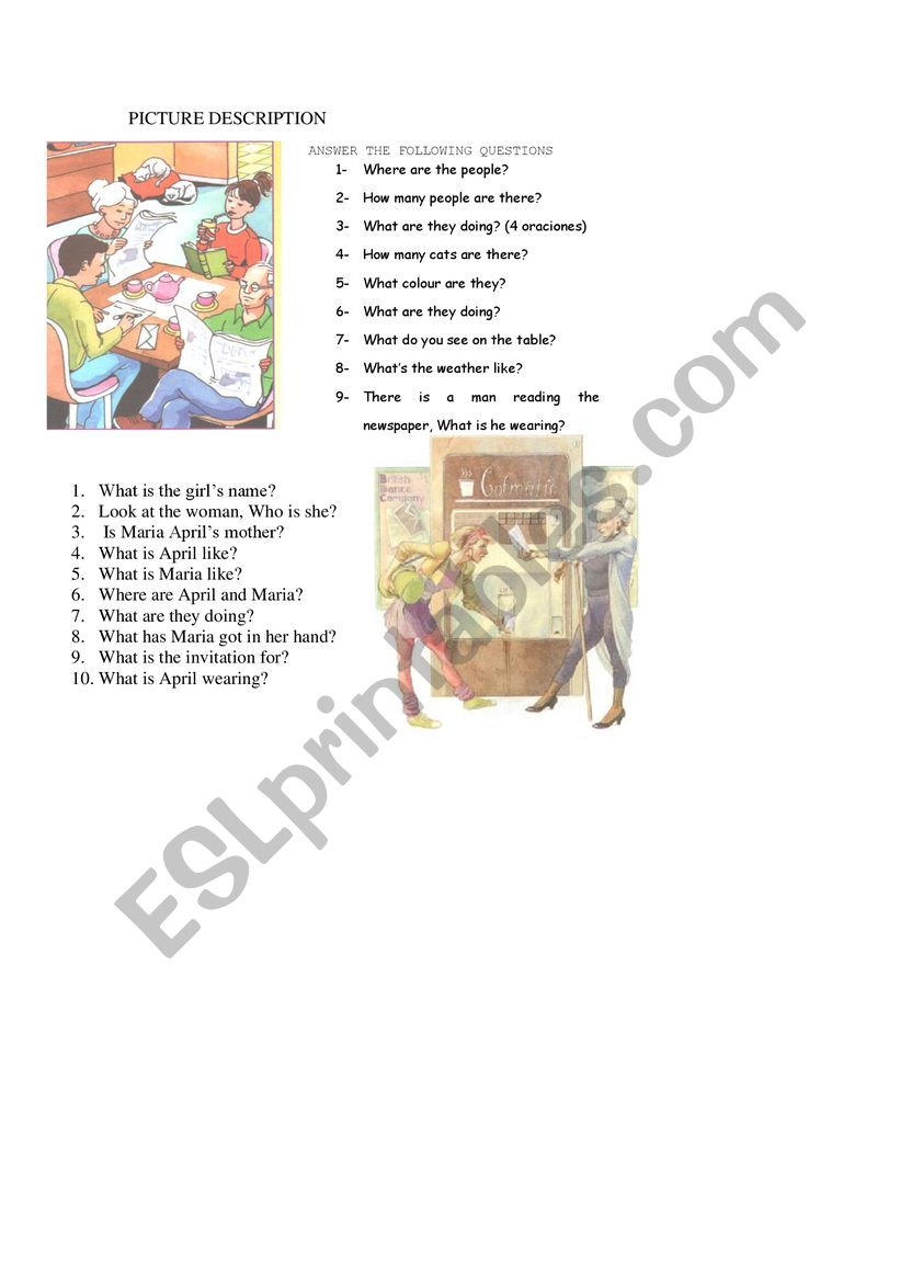 PICTURE DESCRIPTION worksheet