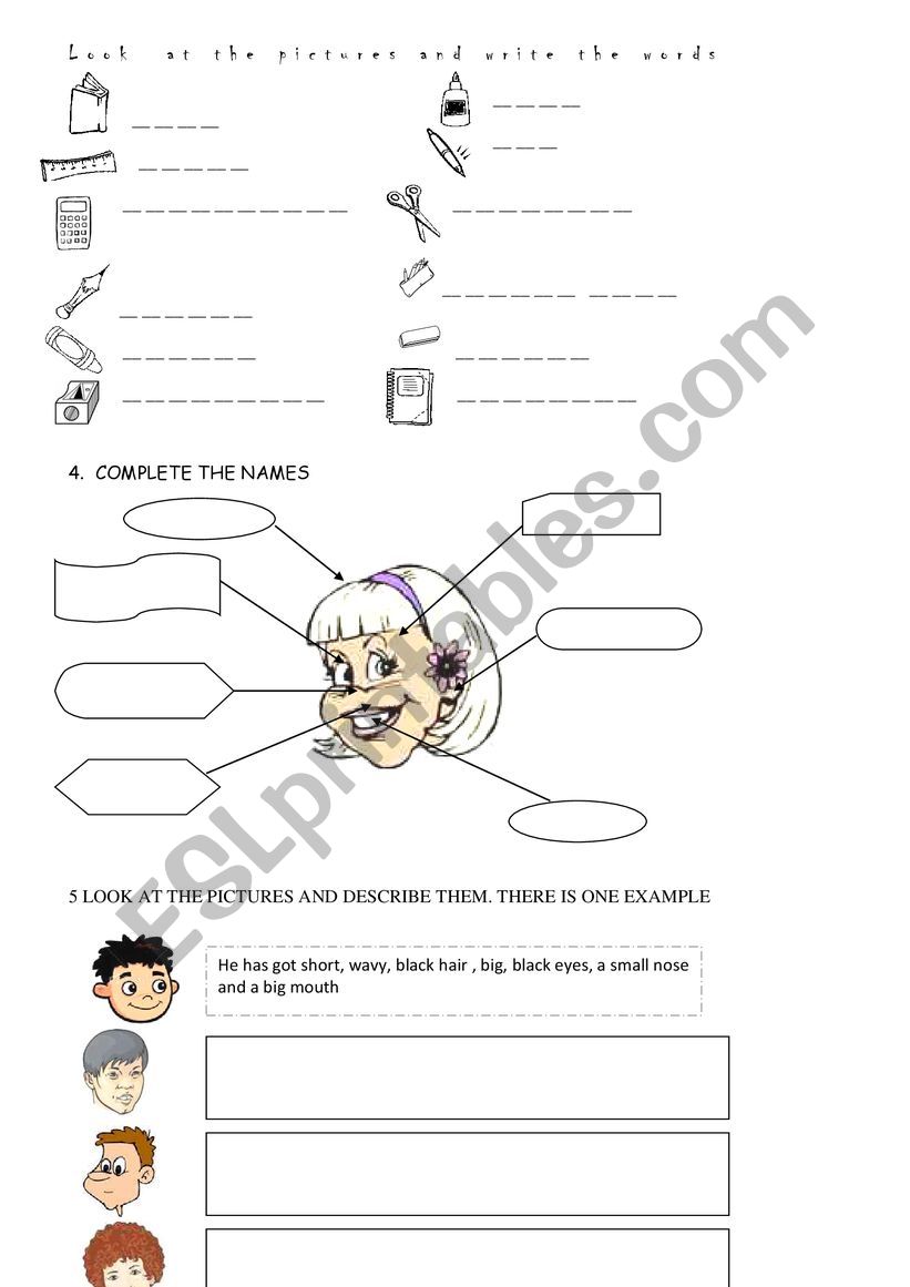 CLASSROOM OBJECTS, PARTS OF THE FACE, DESCRIPTION