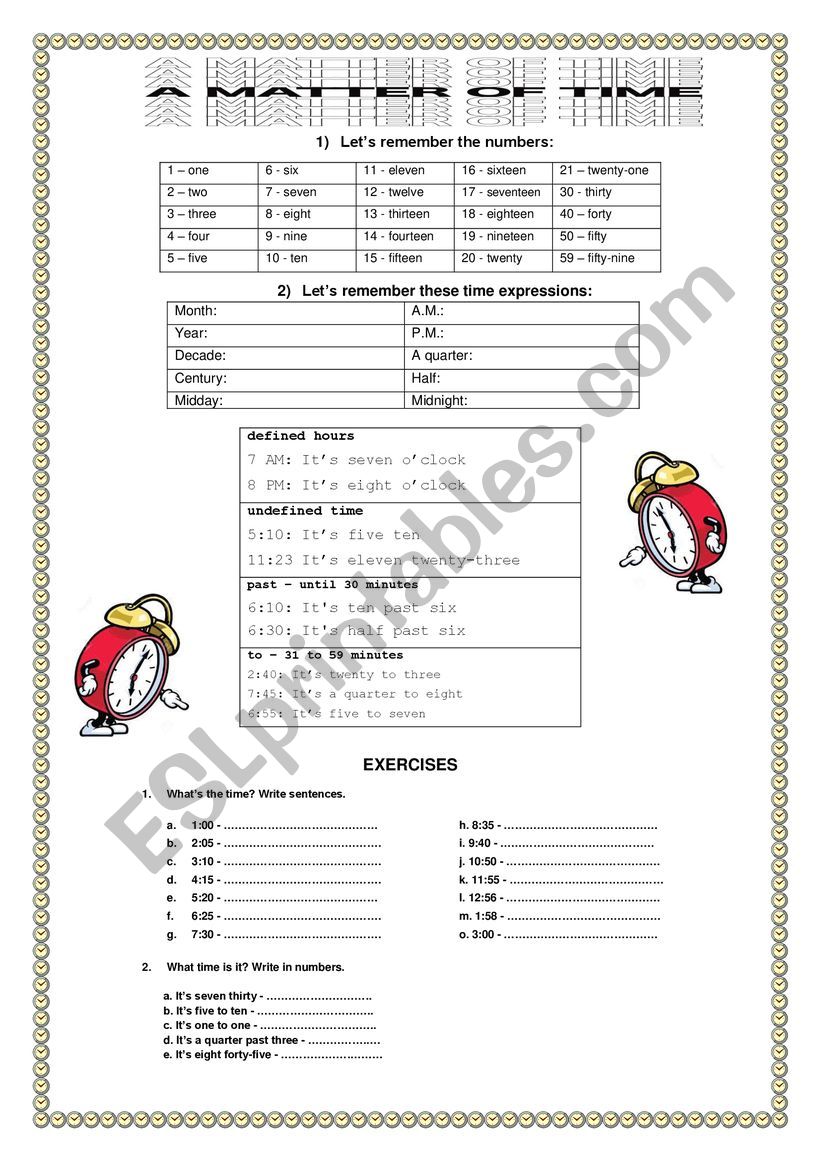 A MATTER OF TIME worksheet