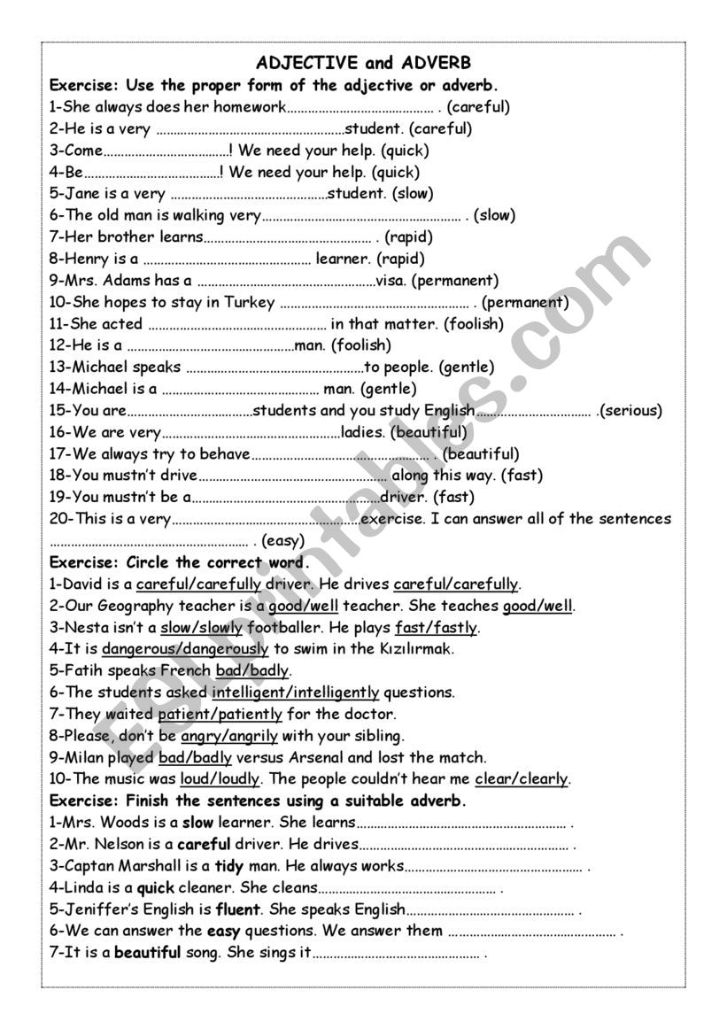 adjectives worksheet