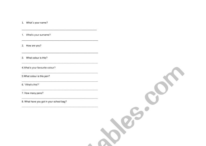 personal informations worksheet