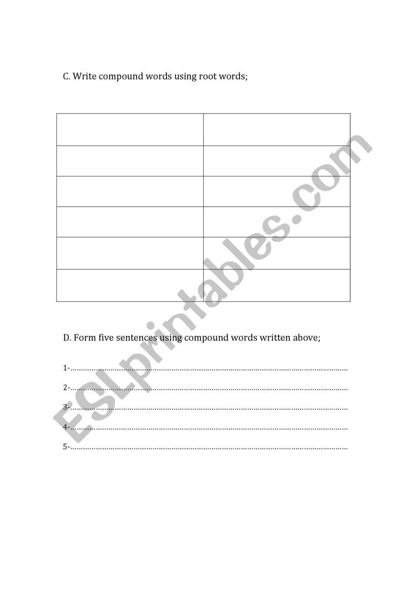 Compound Word Activity Esl Worksheet By Reemmu