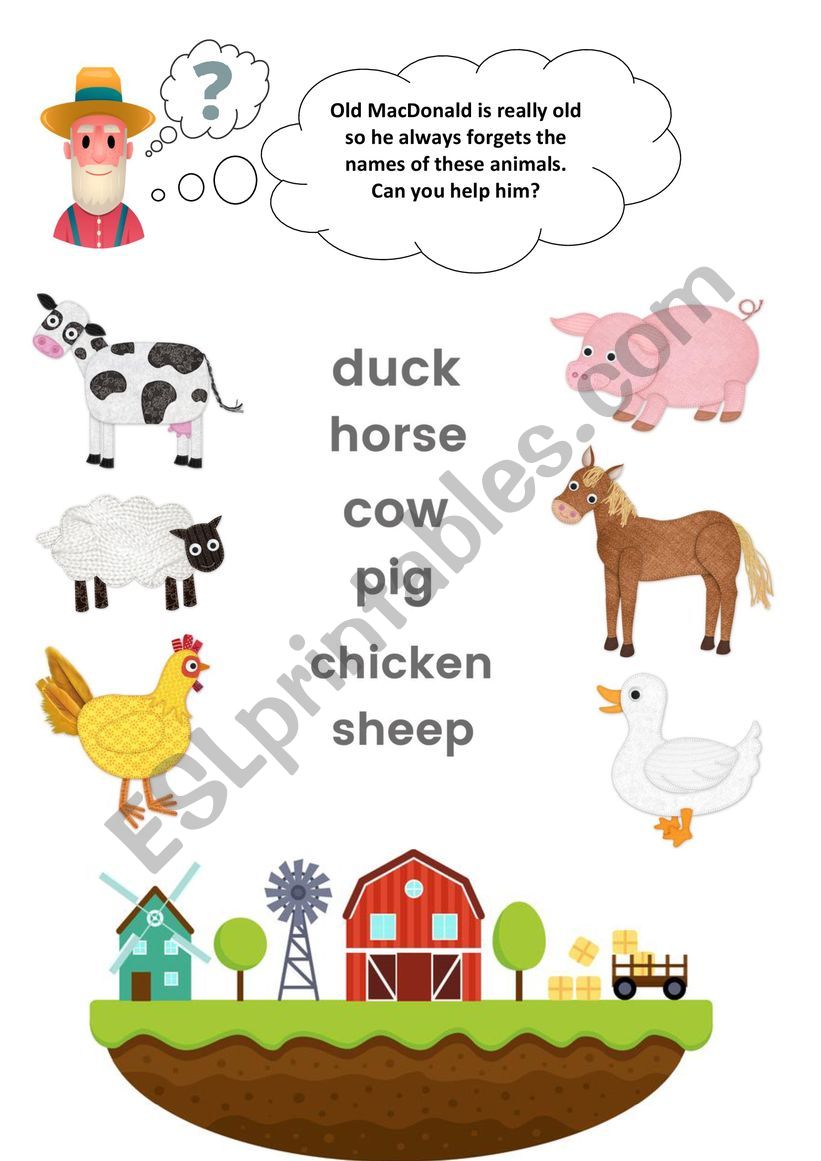 Old MacDonald song Animals Matching - ESL worksheet by josefinaest Old MacDonald song Animals Matching - ESL worksheet by josefinaest