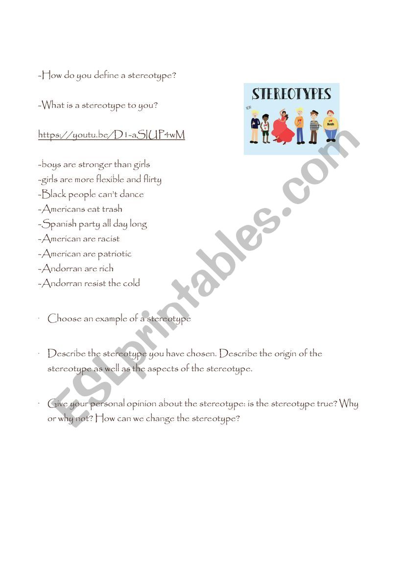 Stereotypes worksheet