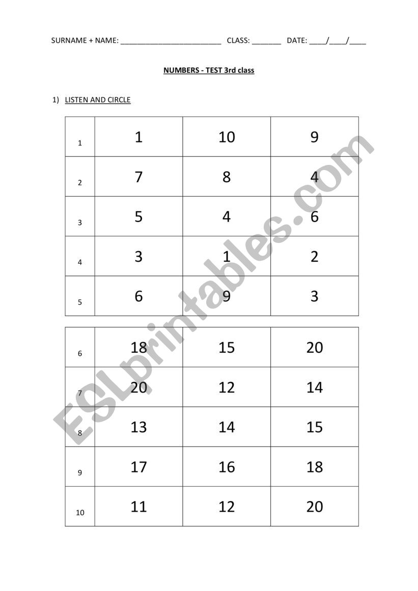 Numbers 1-20, birthdays worksheet