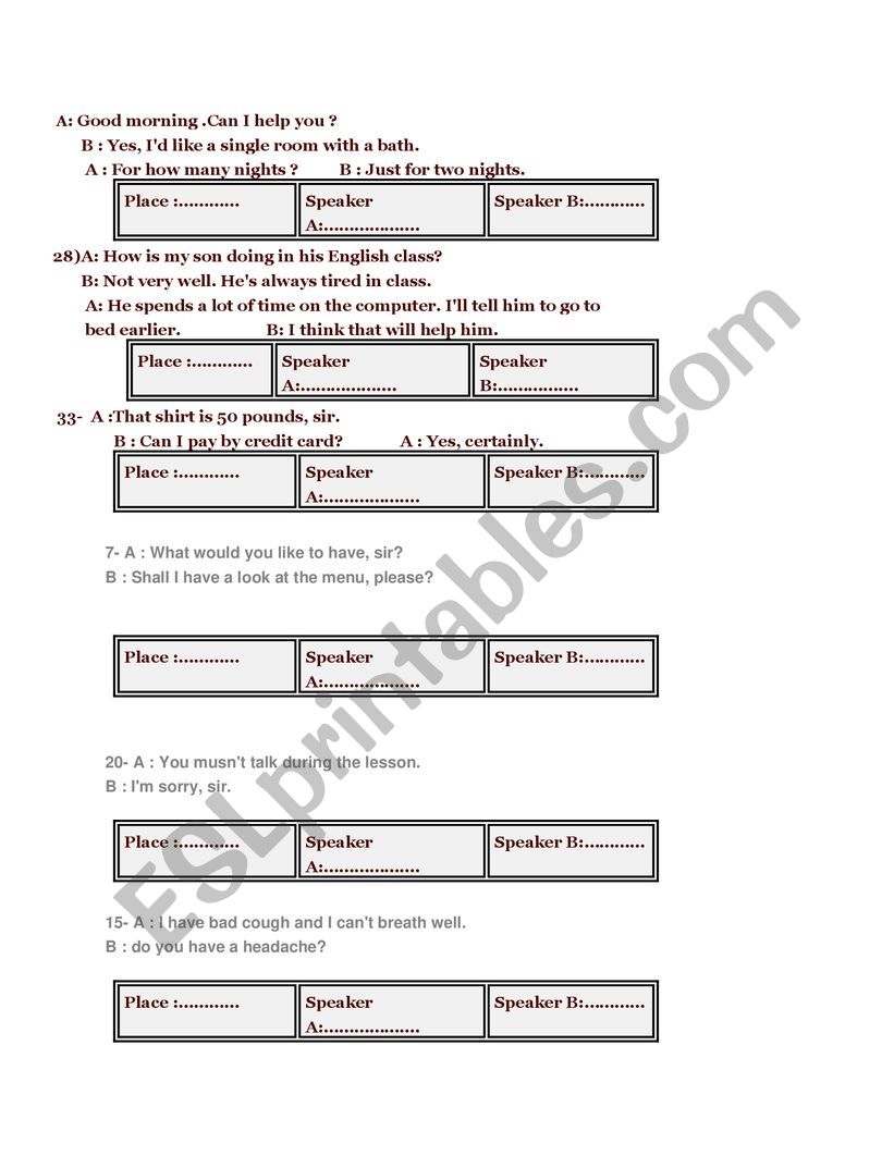 Mini dialogue worksheet