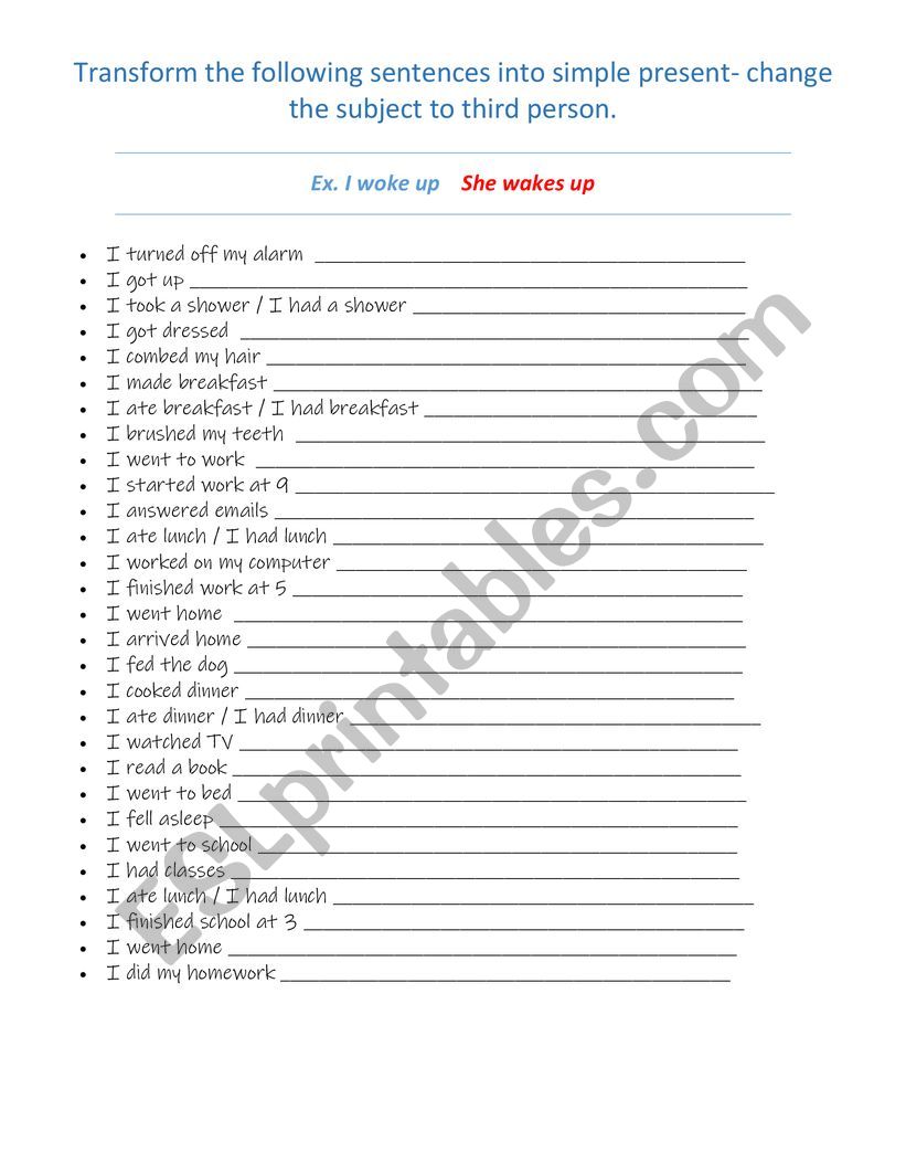 Past simple-present simple worksheet