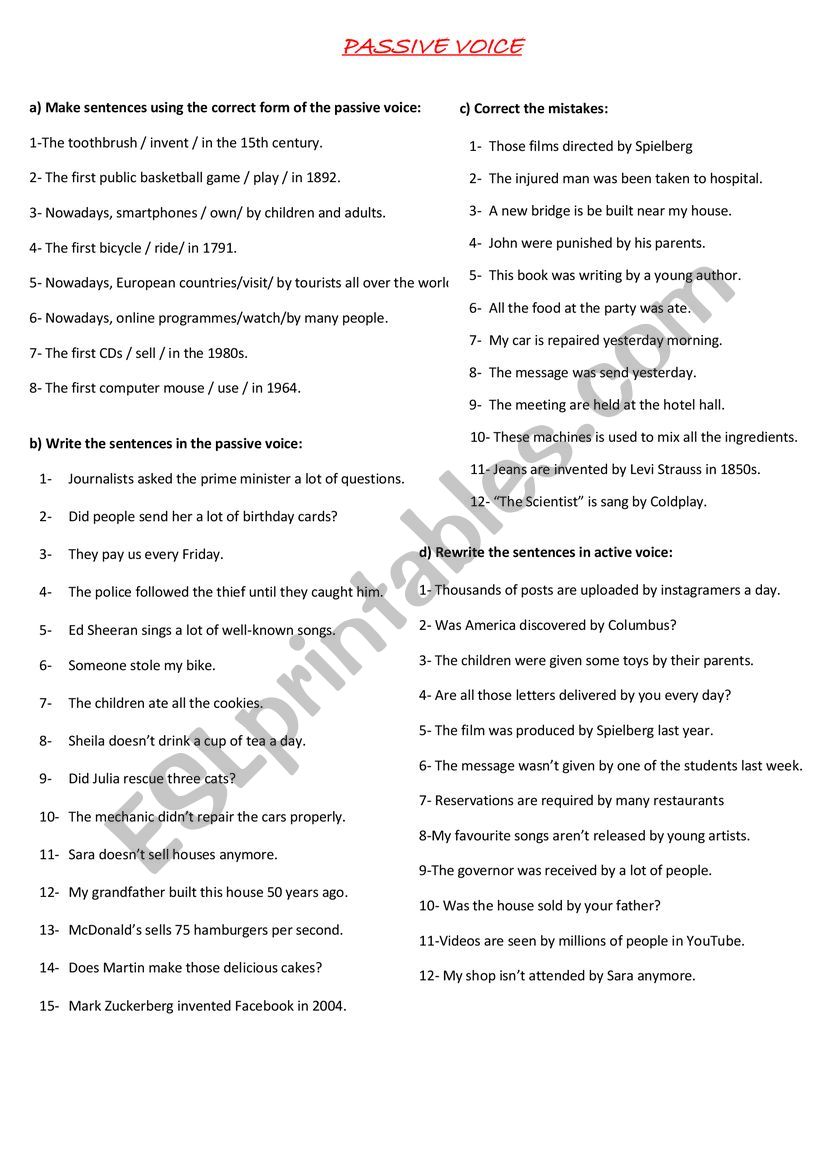 Passive voice  worksheet