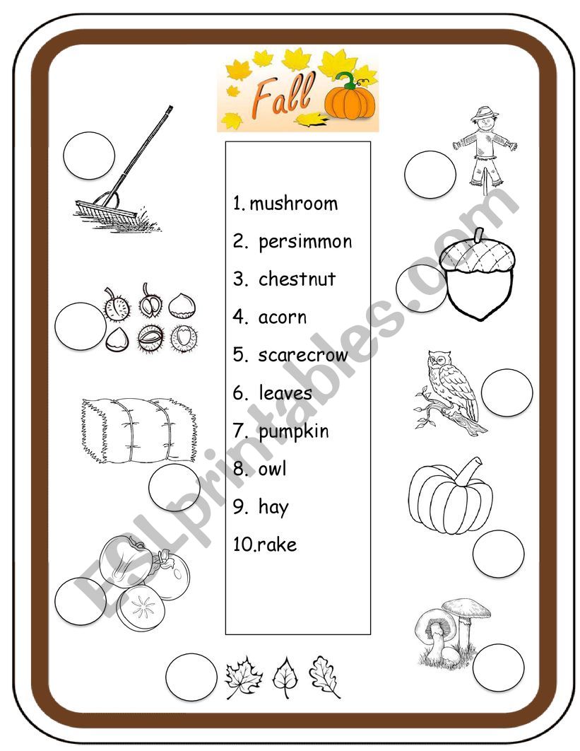 Fall Theme: Vocabulary worksheet