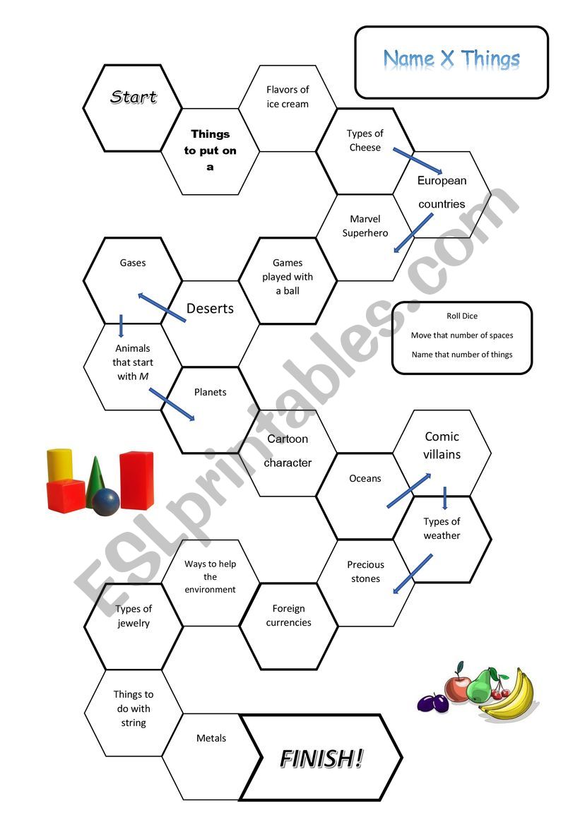 Board Game - Name X Things worksheet