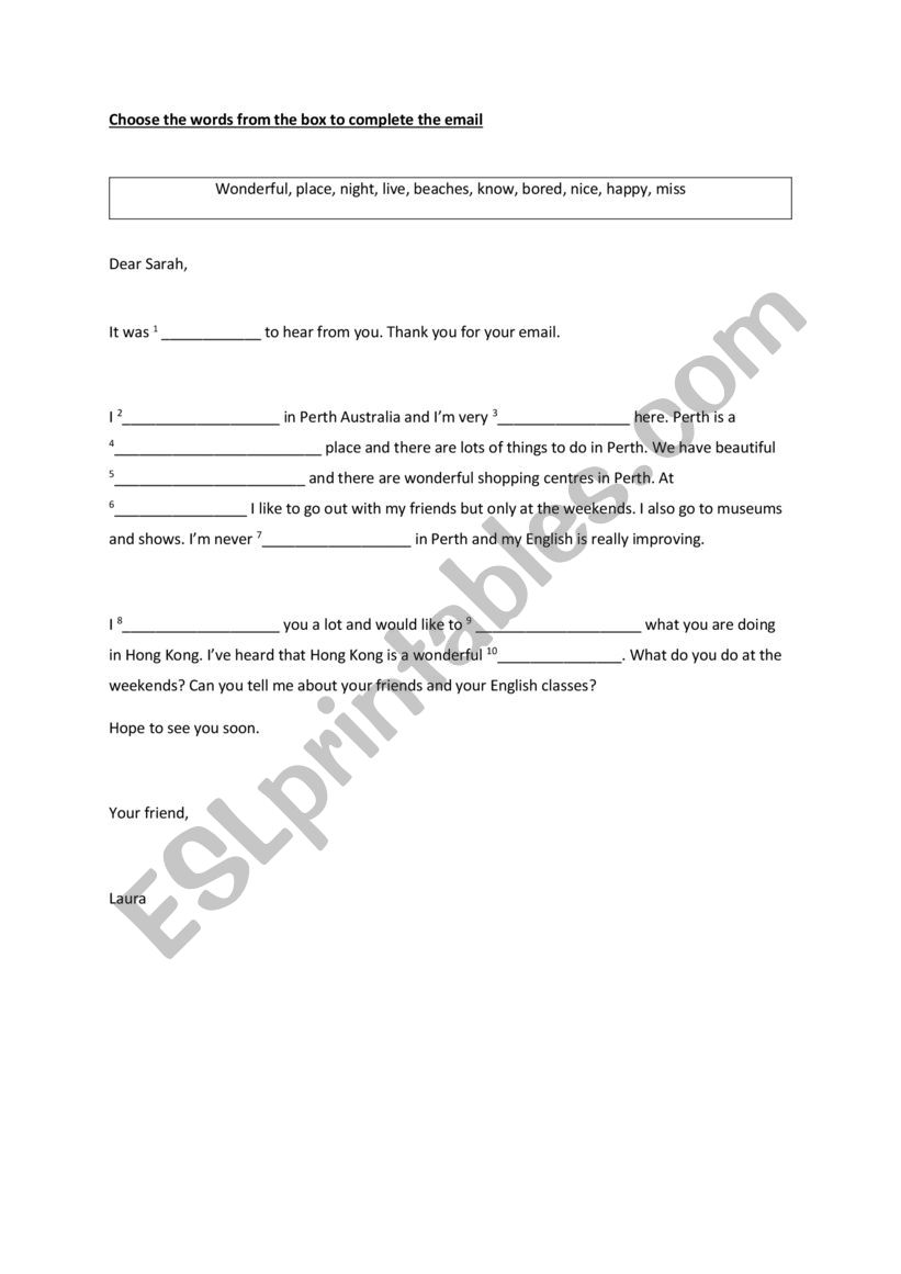 Writing an informal email worksheet