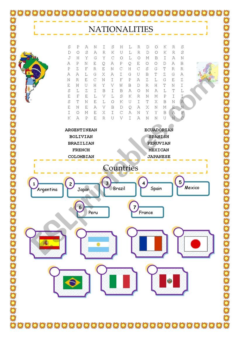 Countries and Nationalities  worksheet