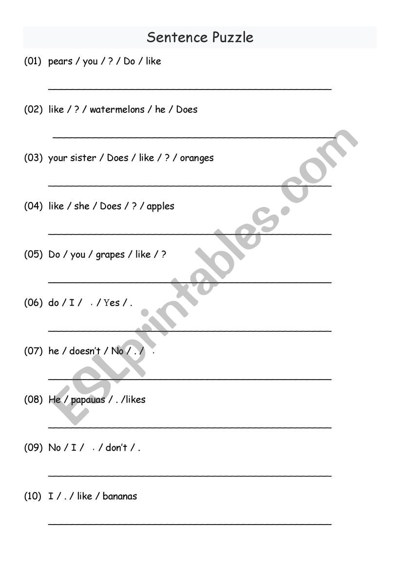 Sentence Puzzle / Do you like ......?