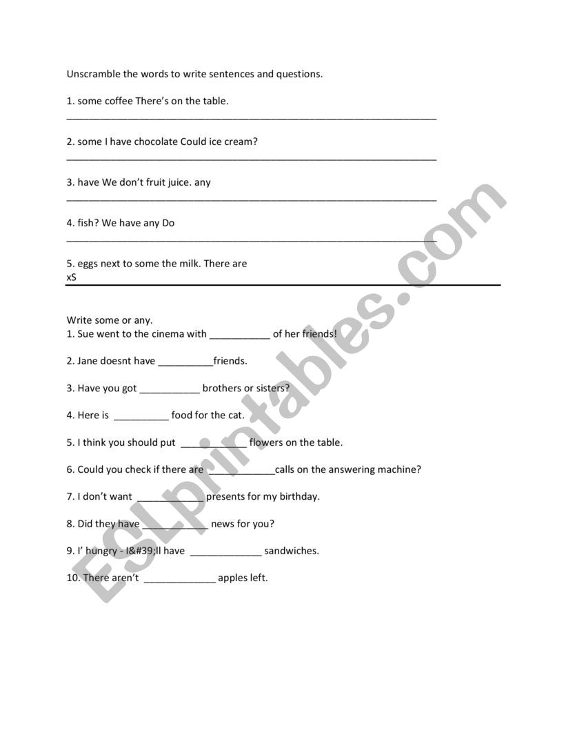 Some and Any worksheet Some and Any worksheet