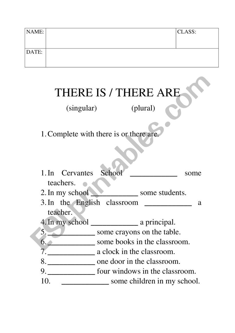 THERE IS AND THERE ARE worksheet