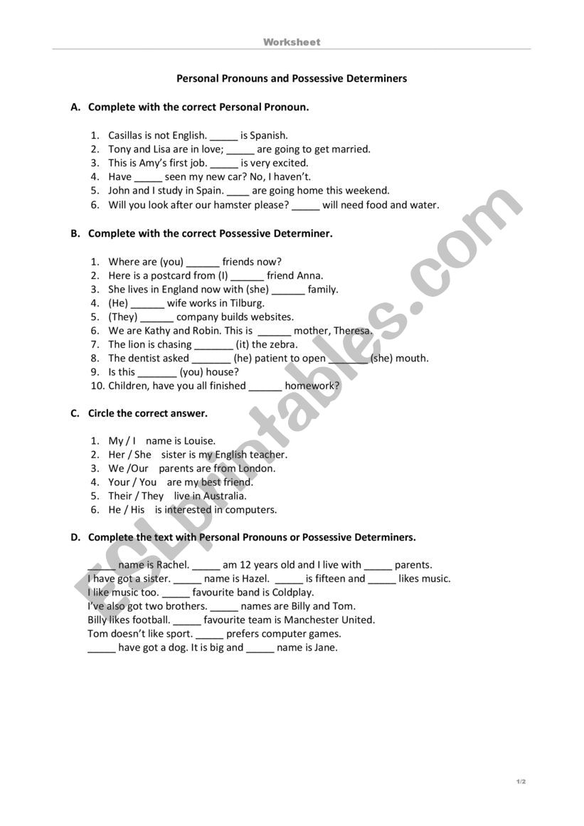 Personal Pronouns, Possessive determiners and verb to be