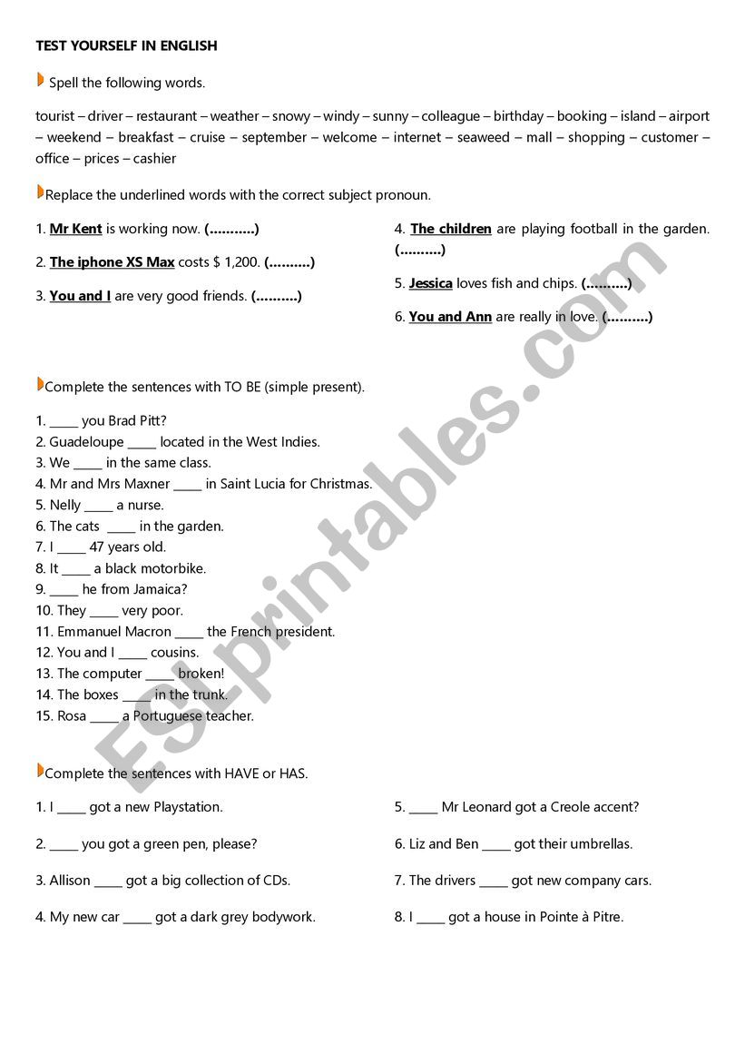 English Test worksheet