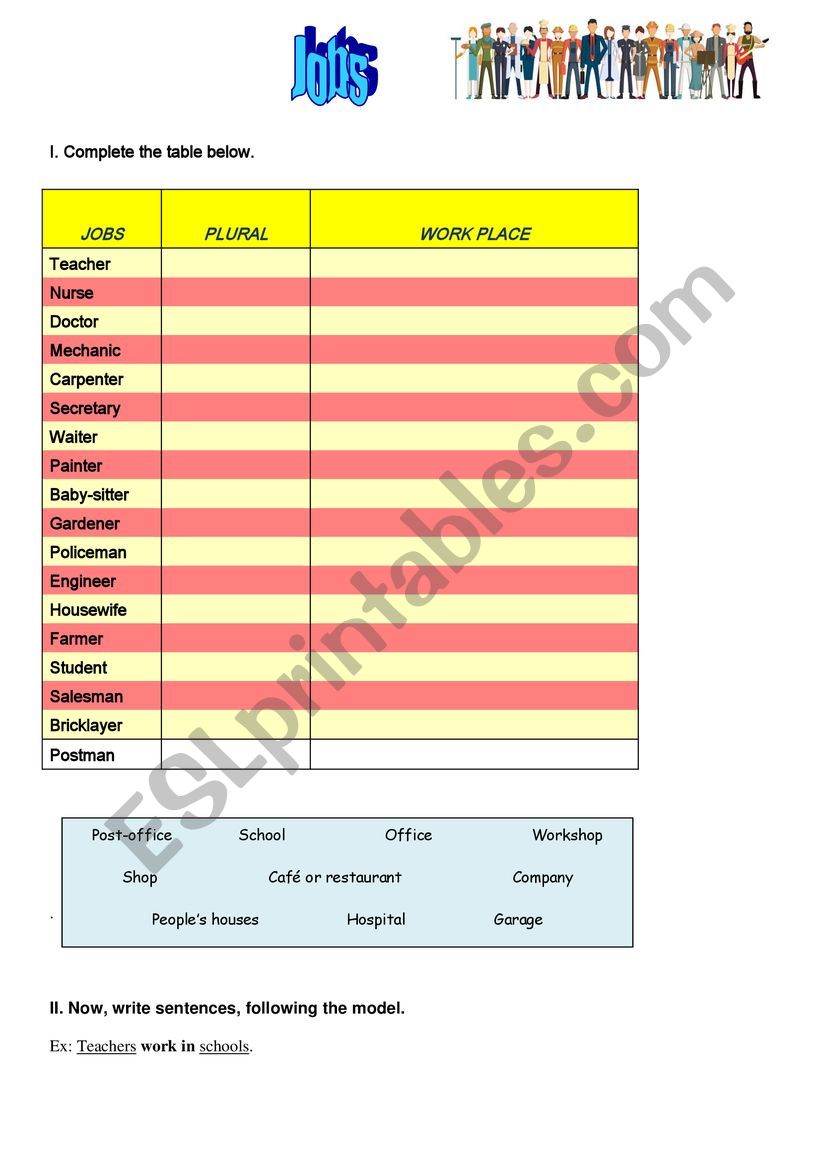 Jobs - describing jobs worksheet