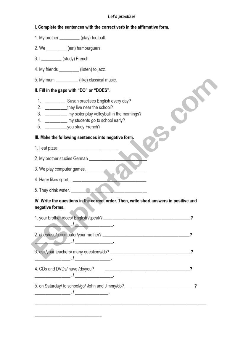  PRESENT SIMPLE TENSE worksheet