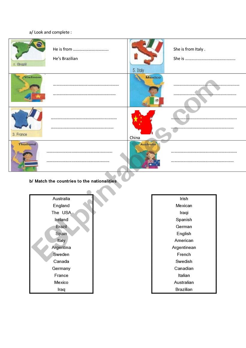 Where are you from ? worksheet
