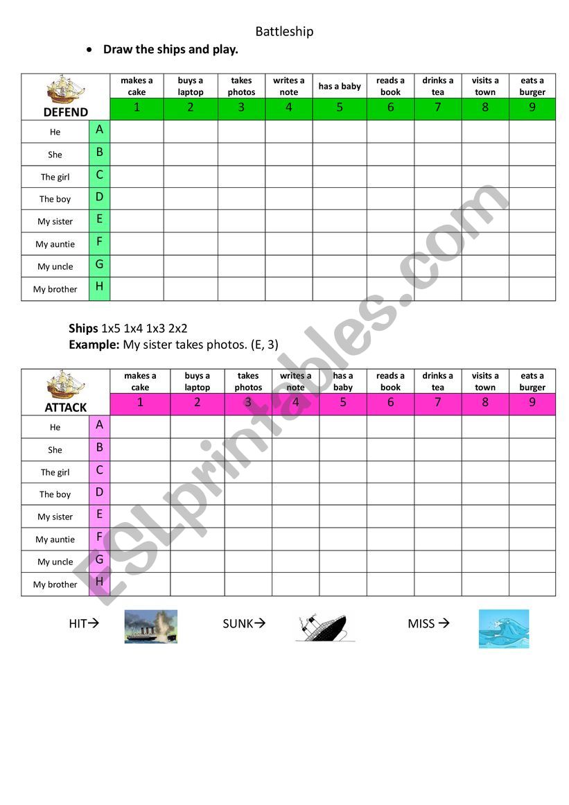 Battleship Present Simple worksheet