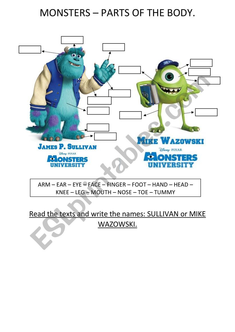 Monsters University - parts of the body