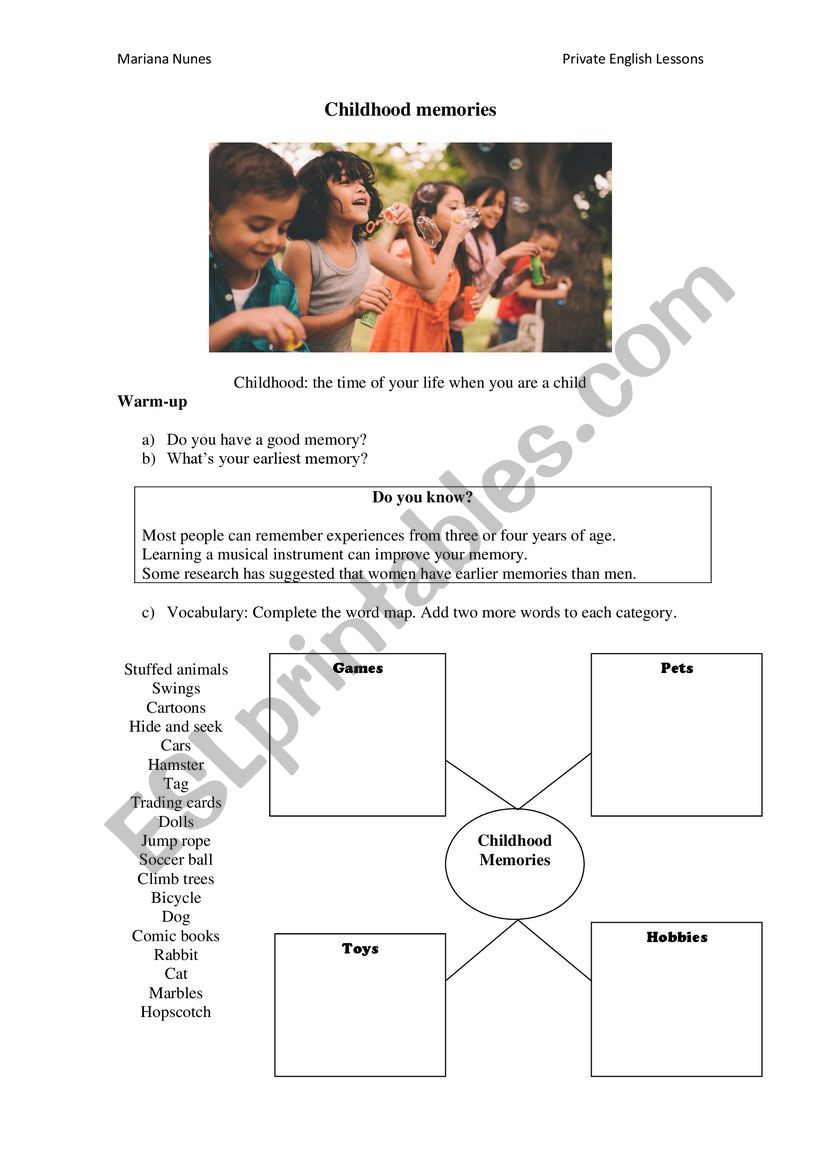 Childhood Memories worksheet