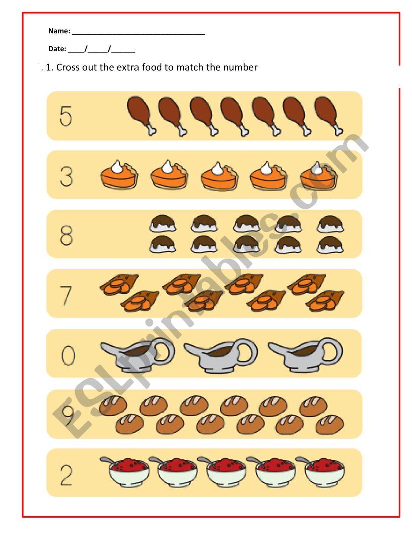 Cross the extra food worksheet