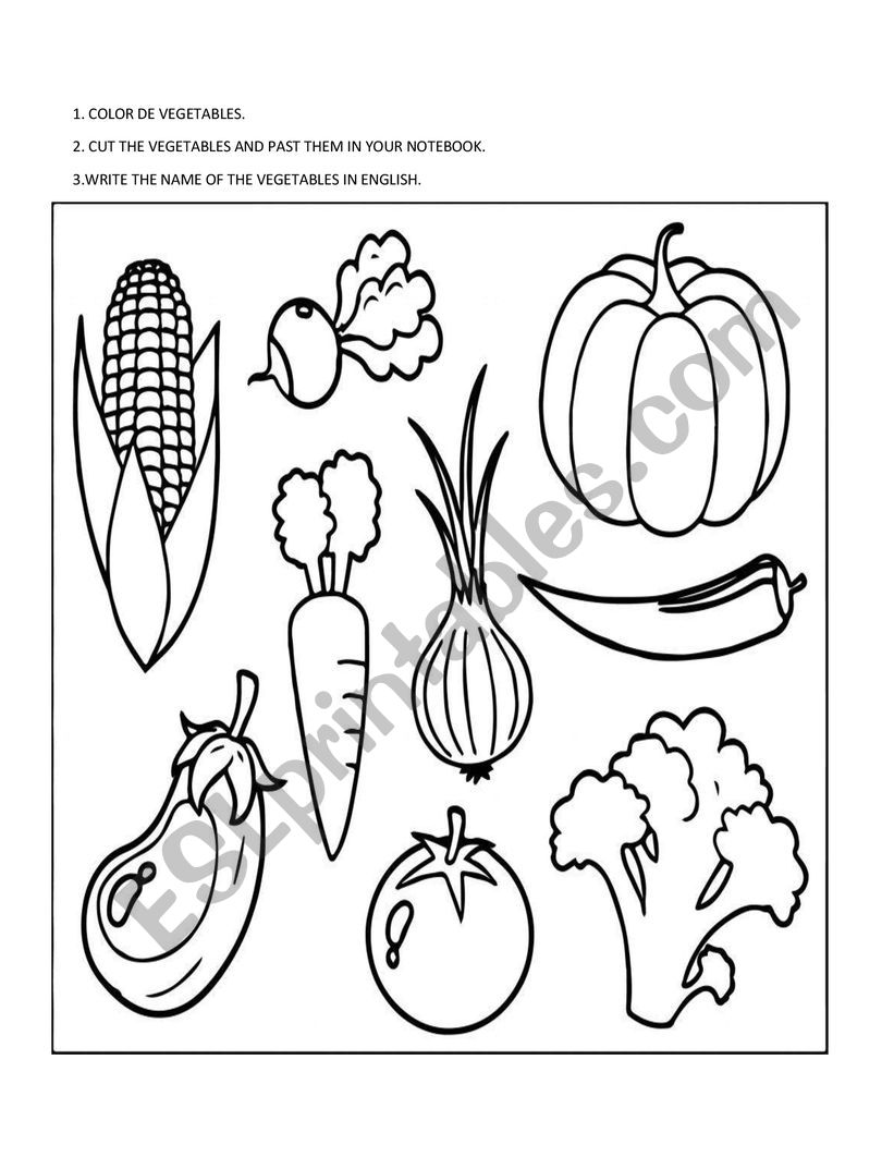 DRAW, CUT AND PASTE VEGETABLE VOCABULARY