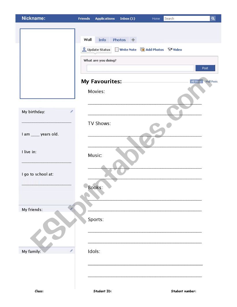 My facebook profile  worksheet