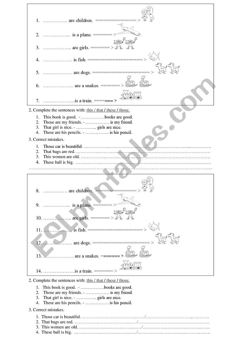 Exercises on demonstrative pronouns: this, that, these, those.