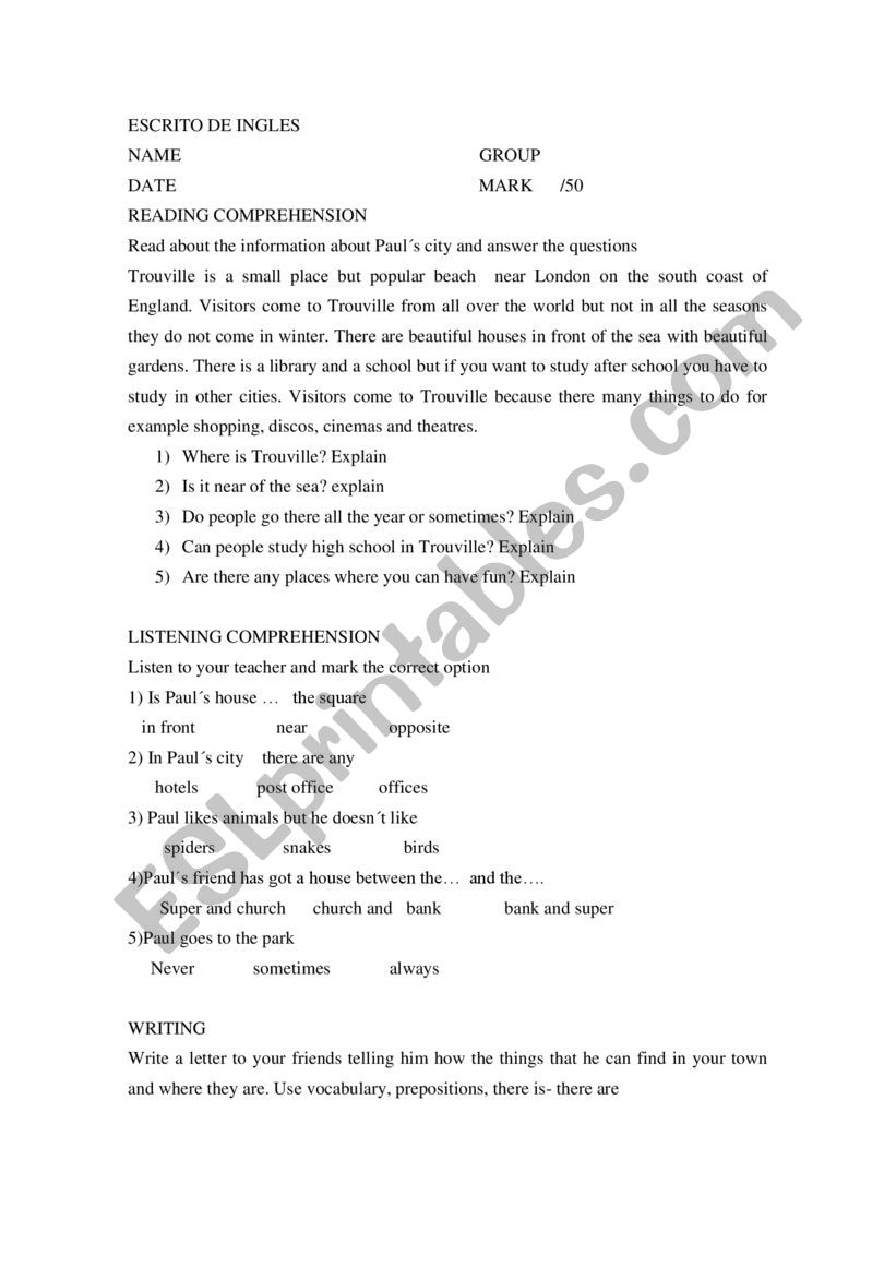 perfect places worksheet