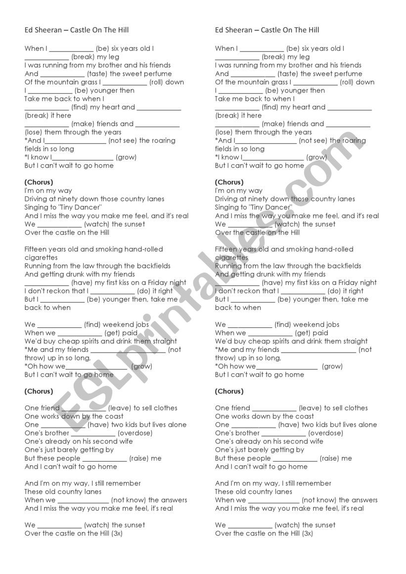 Ed Sheeran - Castle on the hill (Present Perfect x Simple Past)