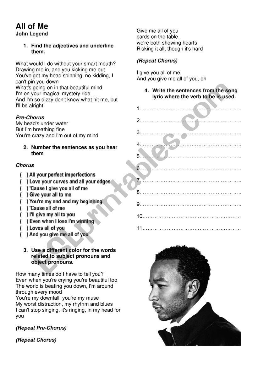 All of me worksheet  worksheet