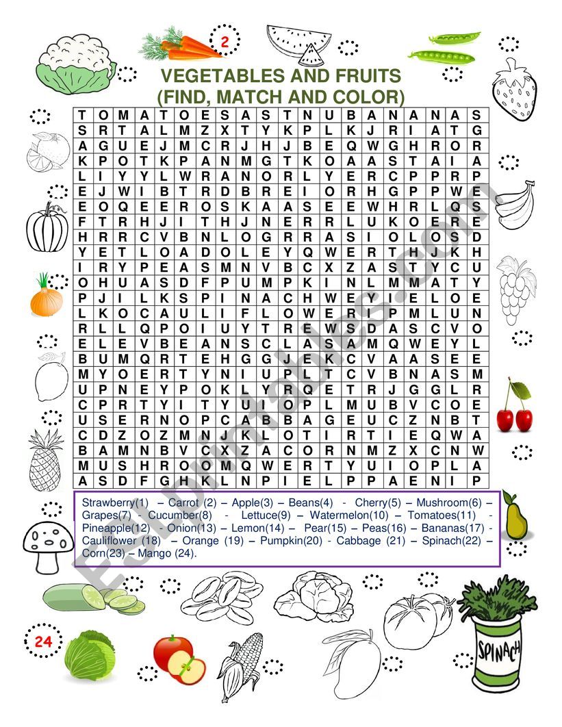 Vegetables and fruits Wordsearch