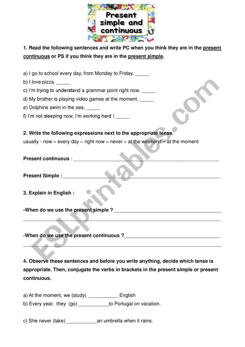 Present simple vs continuous worksheet