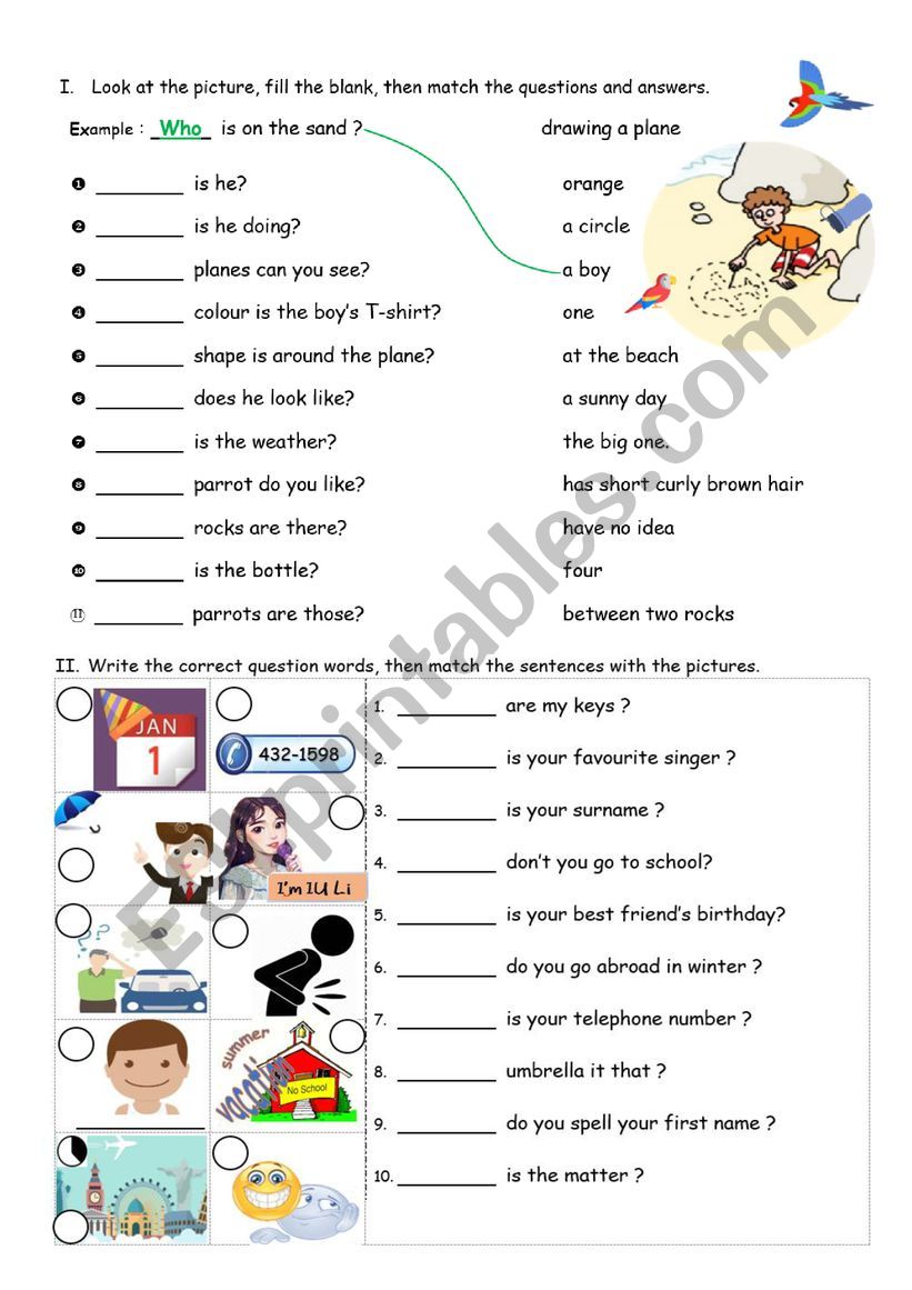 Question words worksheet