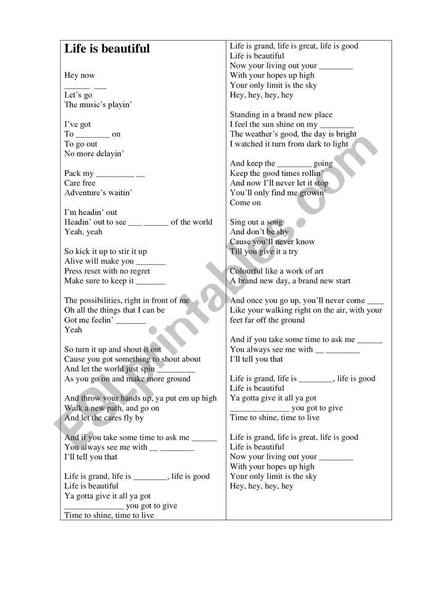 Song worksheet