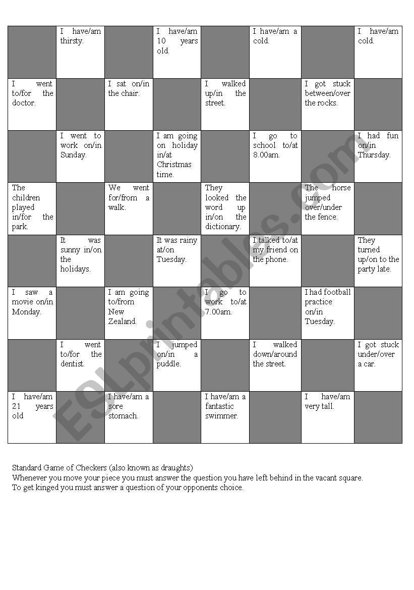Preposition checkers worksheet