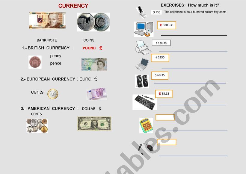 CURRENCY worksheet