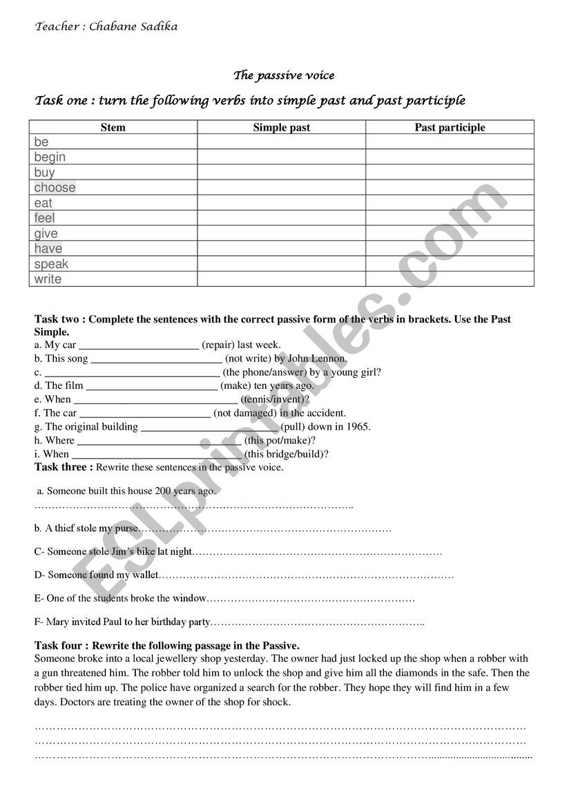 the passive voice  worksheet