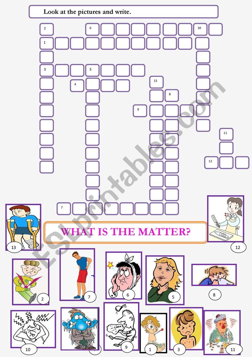 Illnesses crossword worksheet