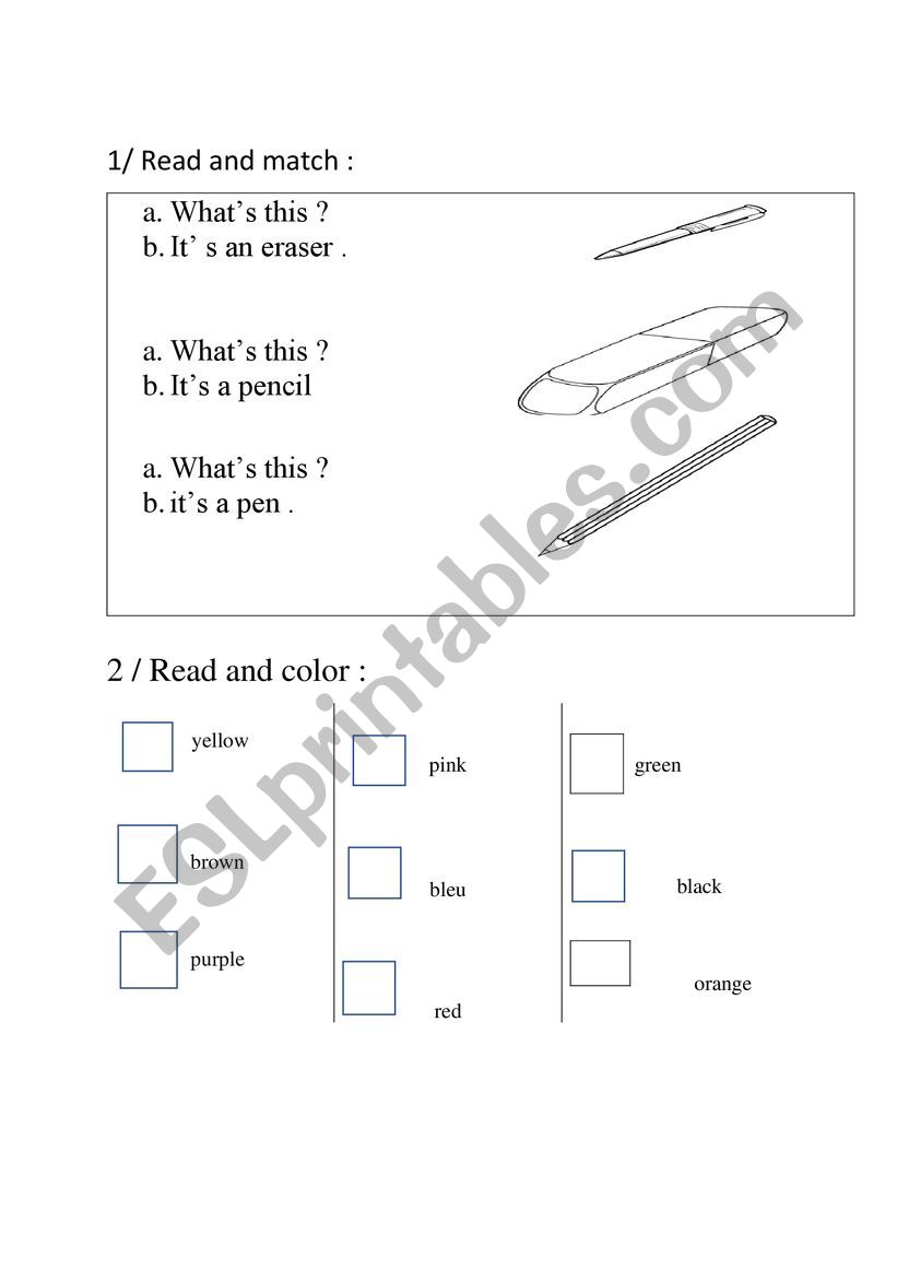 school objects, colors and weather 