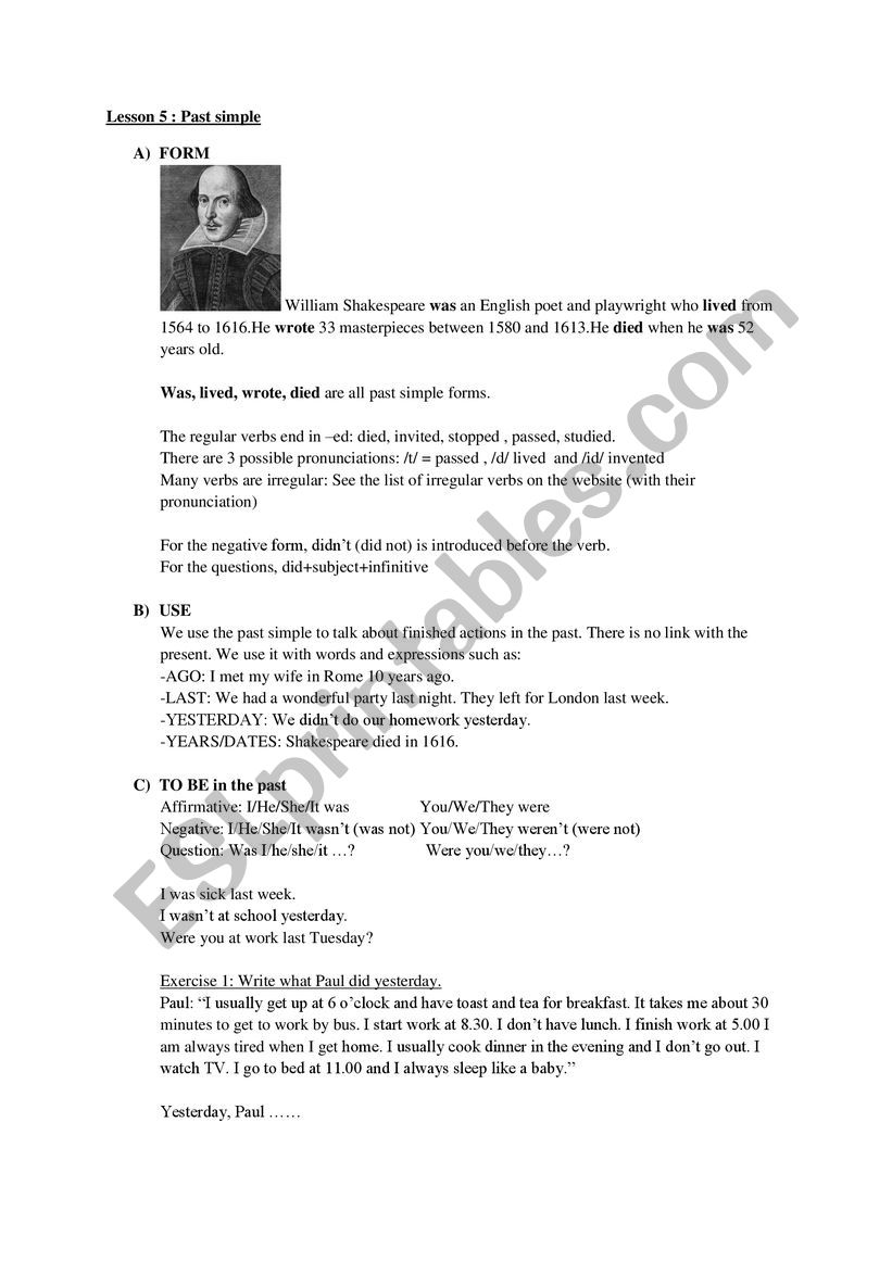 Past simple worksheet