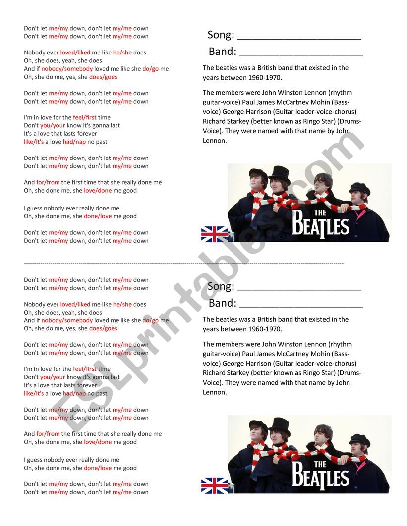The beatles worksheet