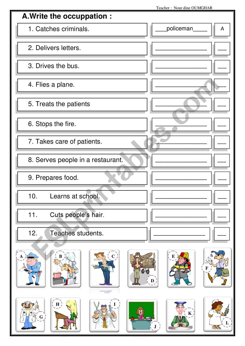 Occupations worksheet