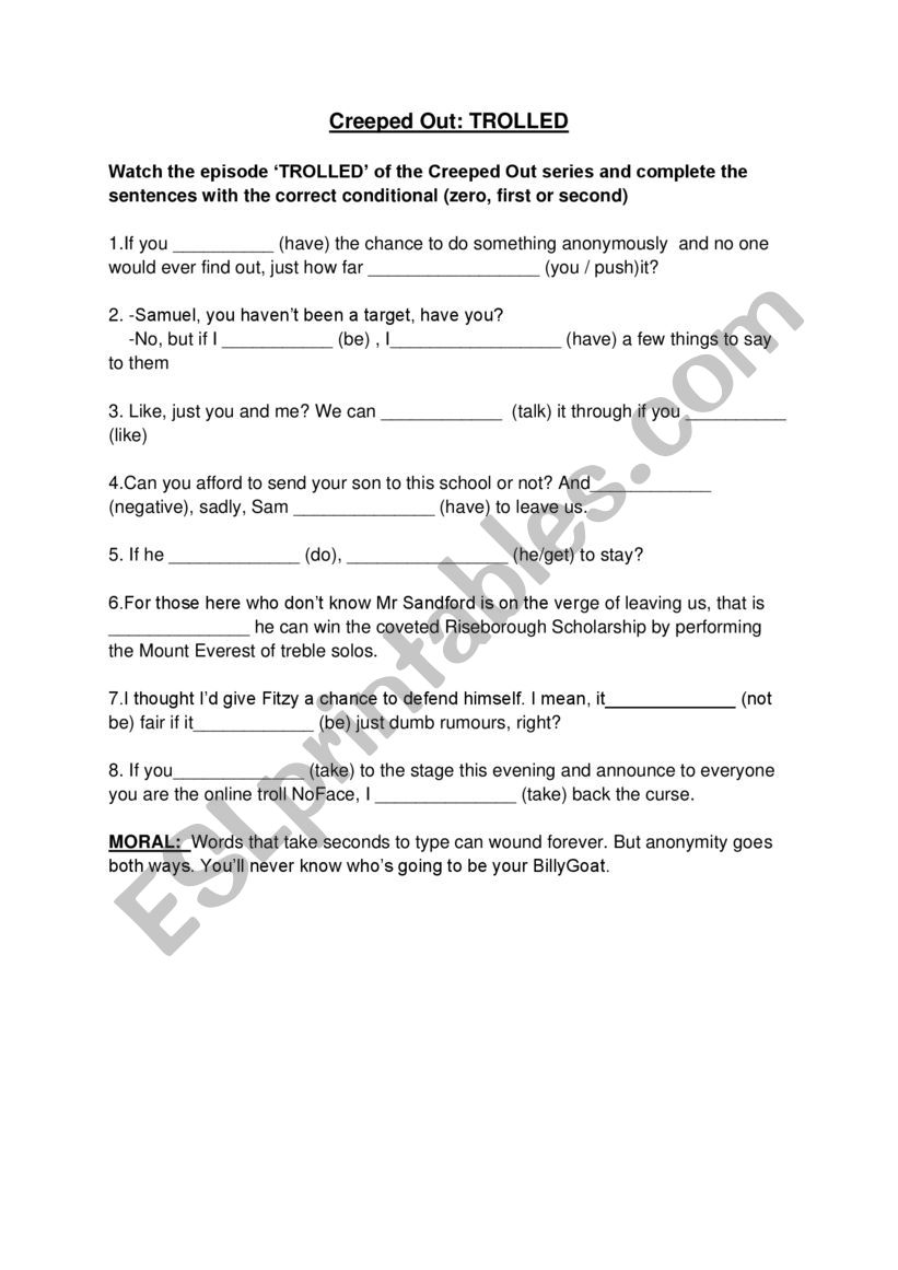Creeped Out: Trolled worksheet