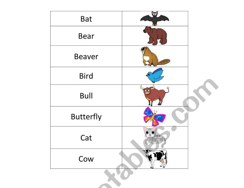 ANIMALS MEMORY GAME worksheet