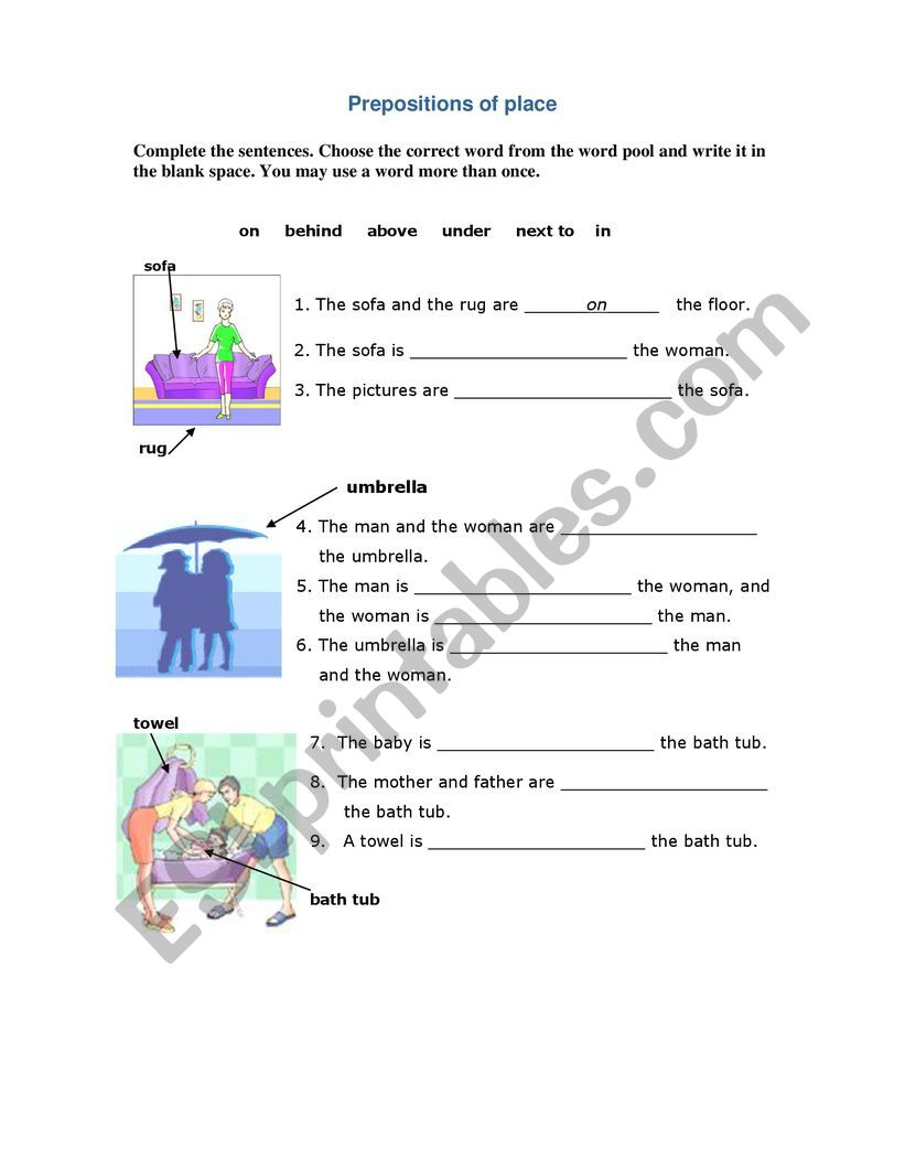 Prepositions of place worksheet