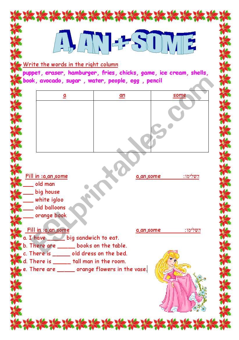 Revision-a,an some+pronouns worksheet